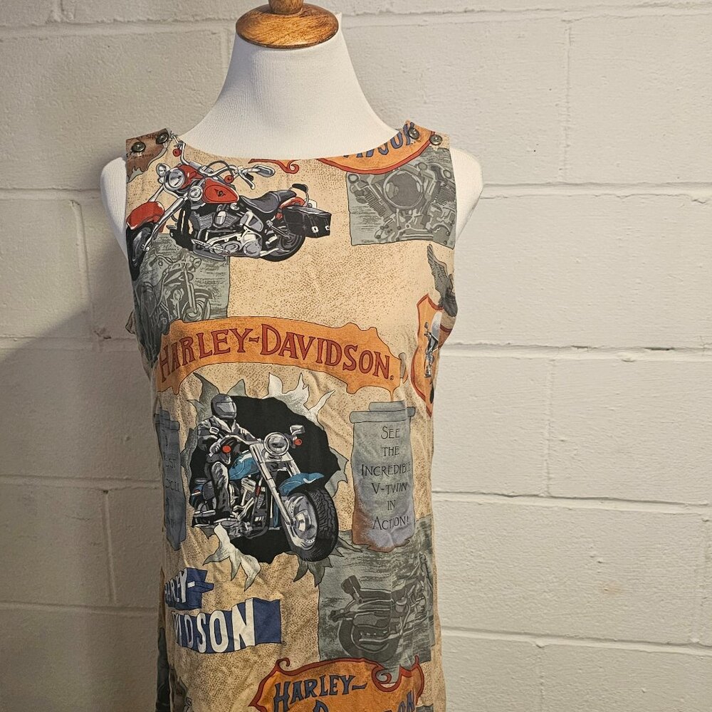 Vintage Harley Davidson Resortwear Bikercore Hawaiian Print Cotton Summer Dress